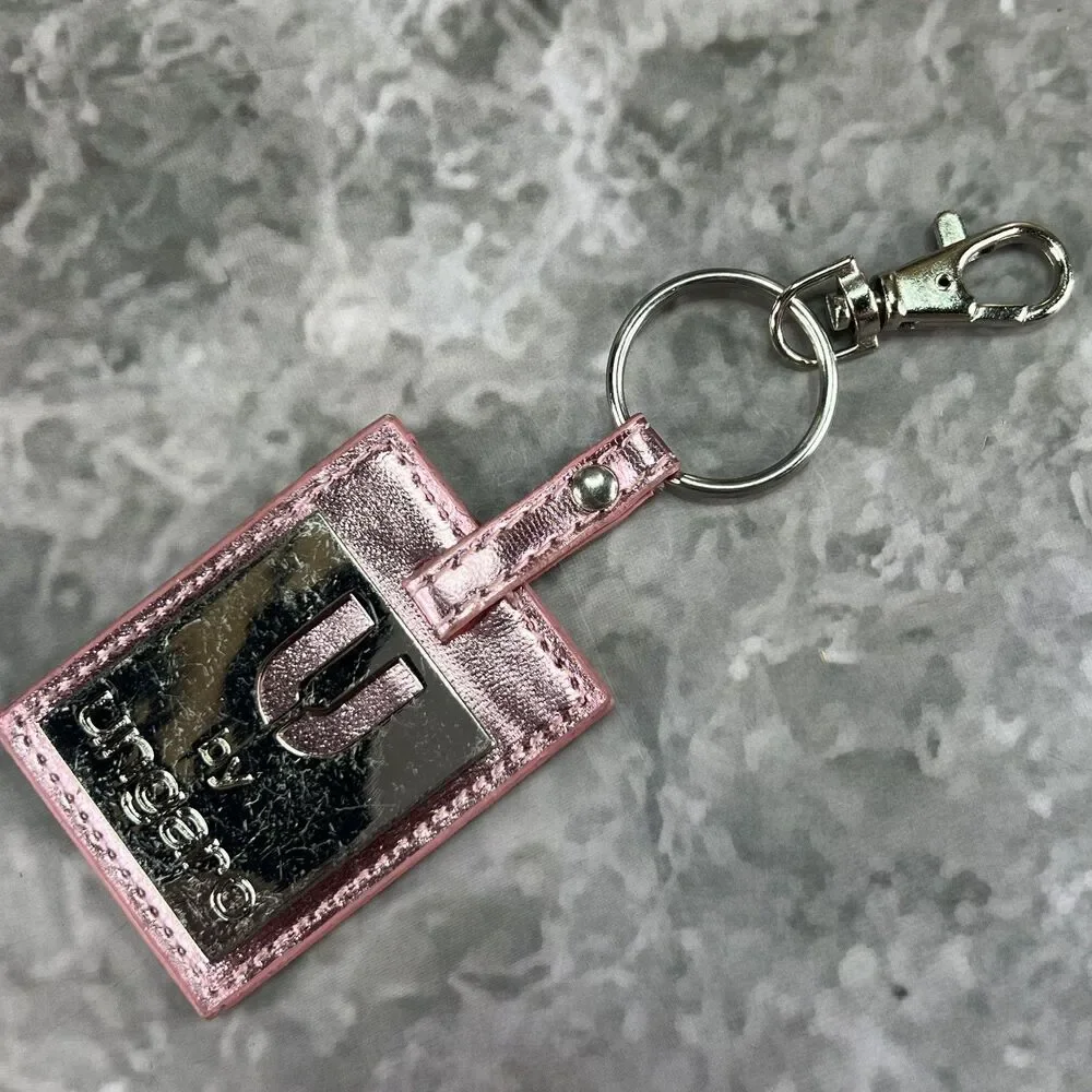 Emanuel Ungaro Paris Keychain Pink Leather Purse Charm Keyring Designer Bling